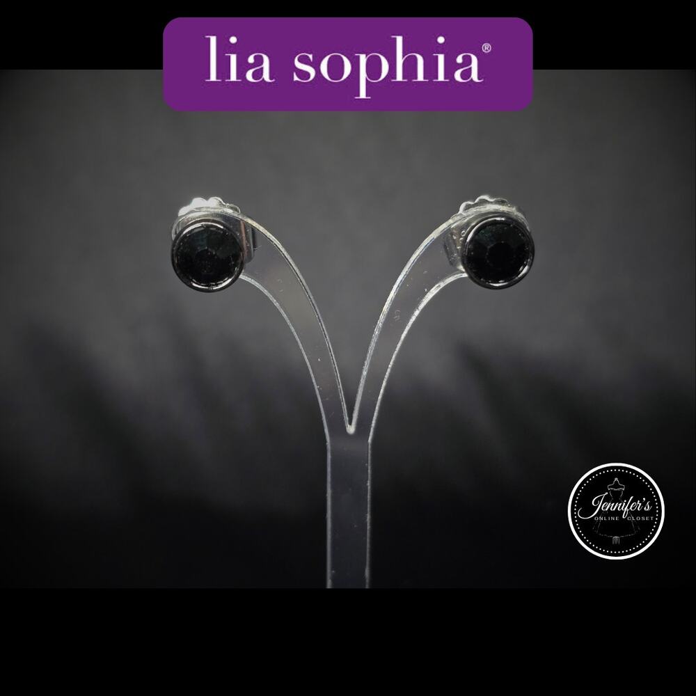 Lia Sophia NEW Black and Hematite Diamond Cut Round Earrings